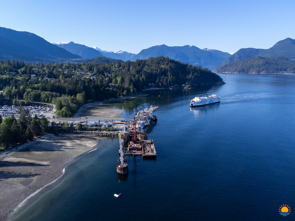 Ferry arriving at the BC Ferries Langdale Terminal near Gibsons, BC