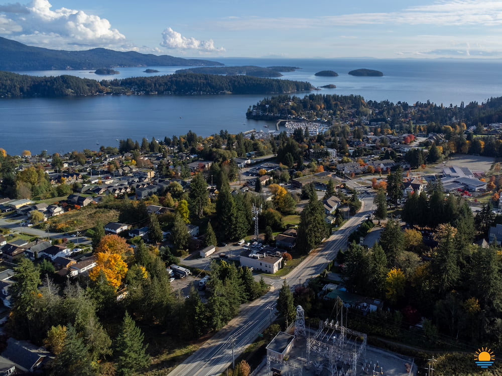 Gibsons, BC with Keats Island and Georgia Strait in the distance.