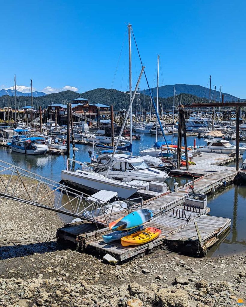 Boats in Gibsons Harbour on the Sunshine Coast, BC during an extremely low tide